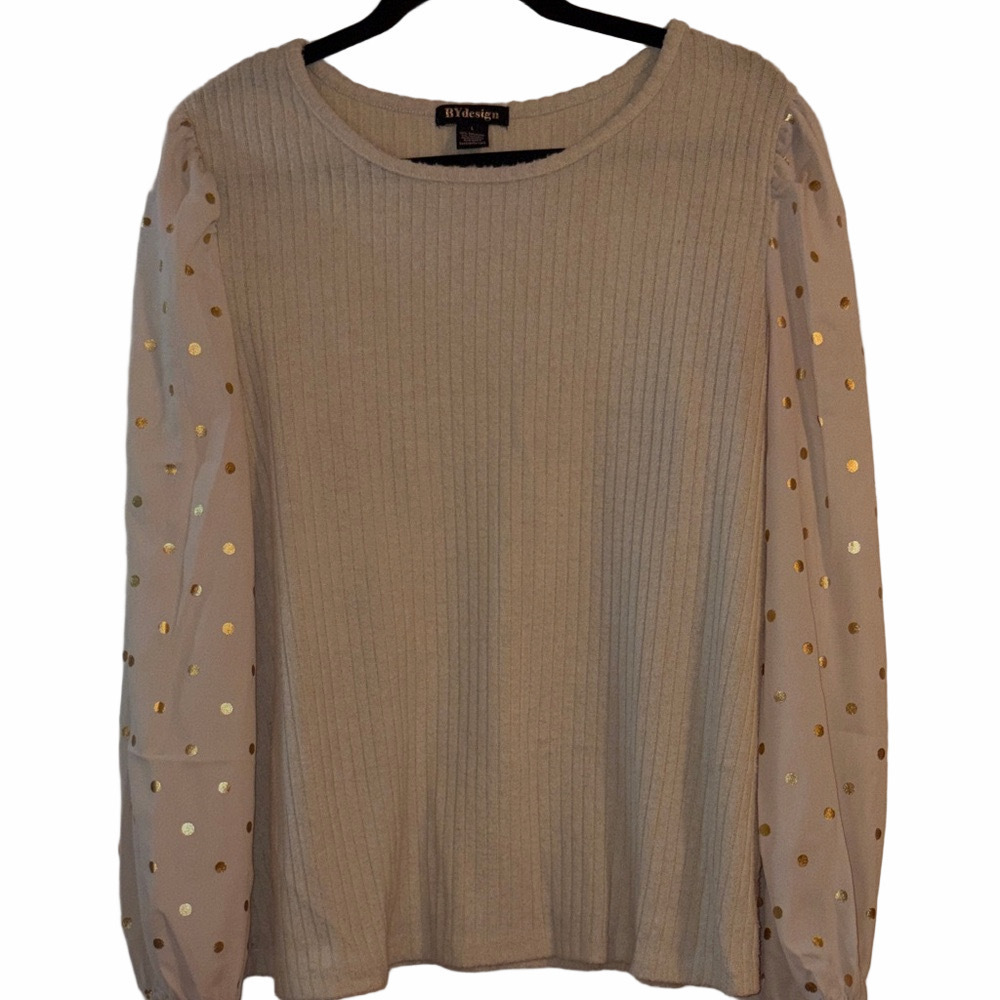 Cream and Gold Polka Dot Blouse | Sz L